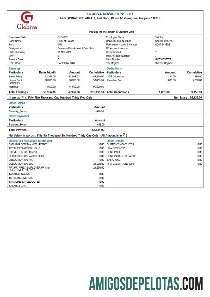 Para download Modelo de recibo de pagamento de serviços Globiva em formatos Word e PDF.pdf, 1